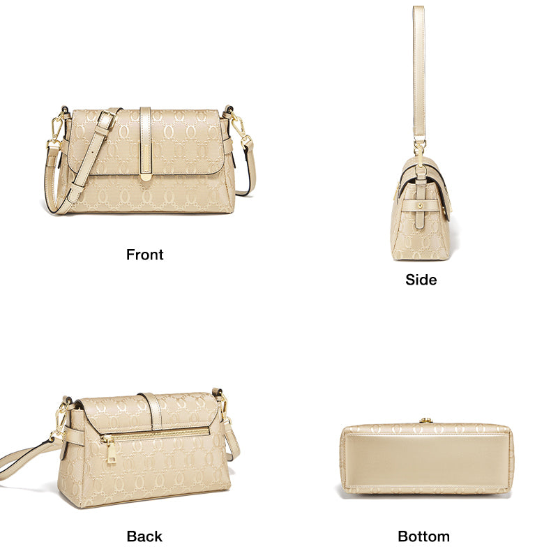 Elegante bolso bandolera y de hombro dorado