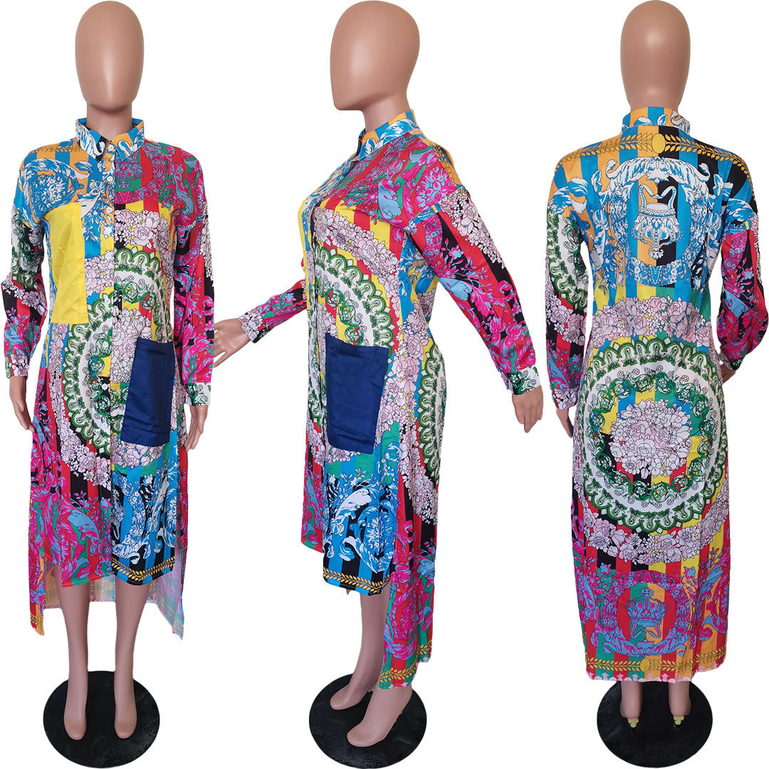 Vestido camisero holgado con solapa y botonadura sencilla con abertura