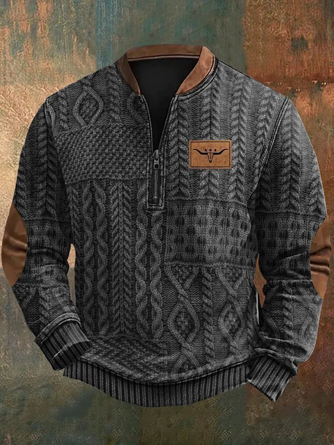 Suéter con media cremallera y hebilla estampado de otoño e invierno