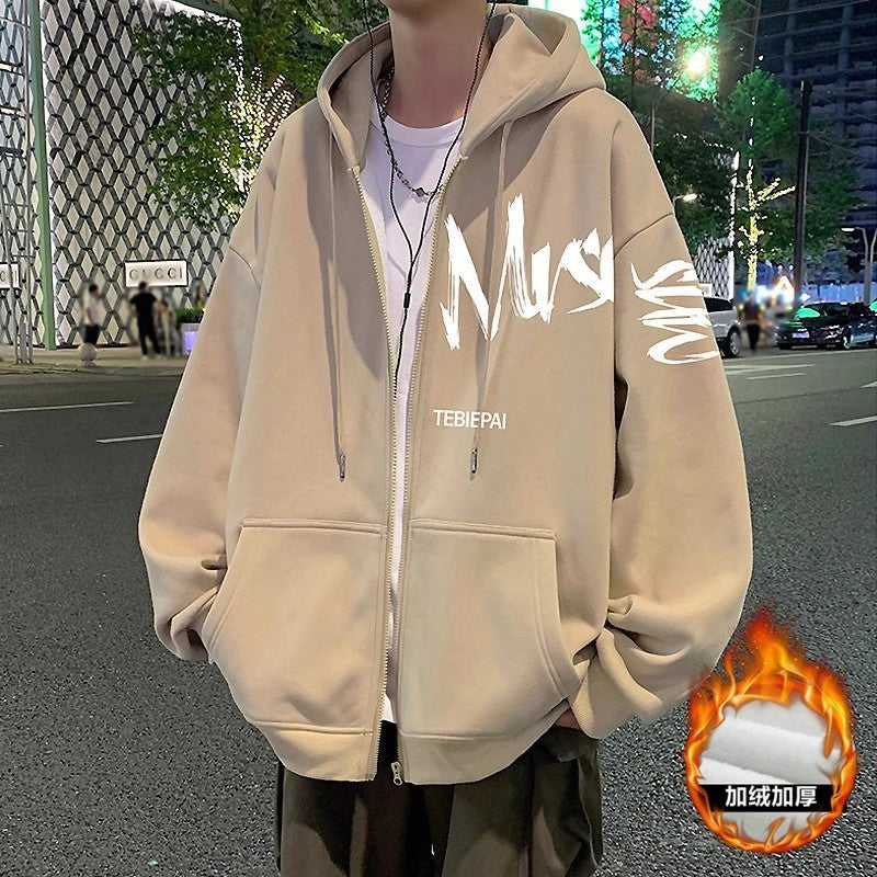 Chaqueta tipo cárdigan con cremallera completa y estampado de letras estilo Hong Kong