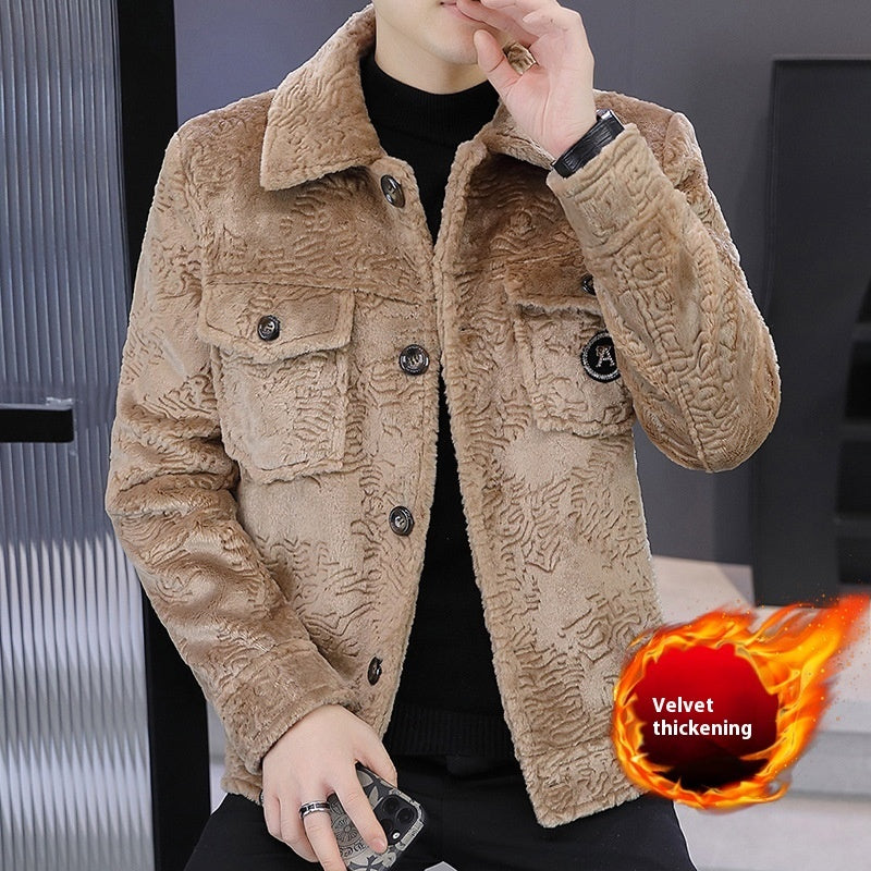 Abrigo corto informal de moda para hombre, grueso y con forro polar