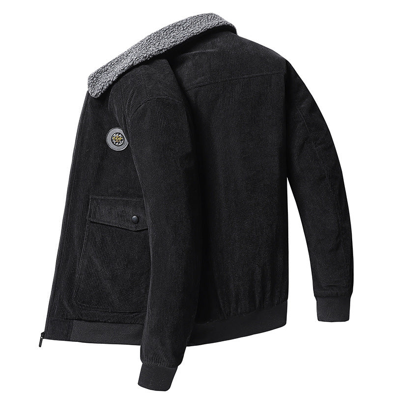 Mittleren alters Lose Casual Tooling Multi-tasche Cord Baumwolle gefütterte Jacke Männer