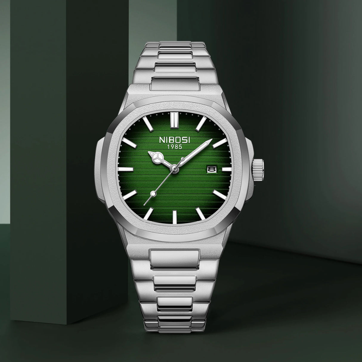 Luxuriöse, wasserdichte Quarz-Herrenuhr mit leuchtendem Datum und Edelstahlarmband