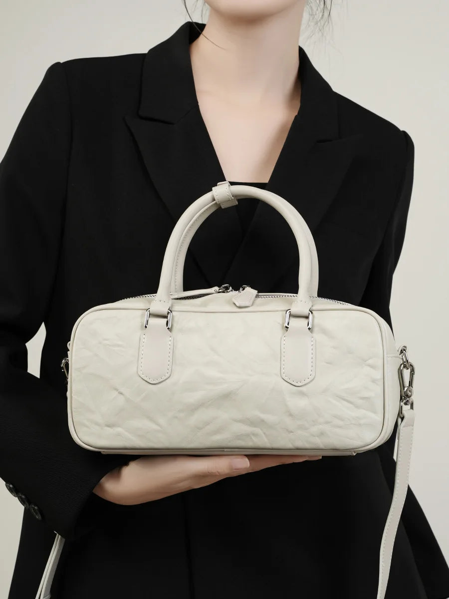 Bolso de mano vintage de lujo de piel auténtica para mujer