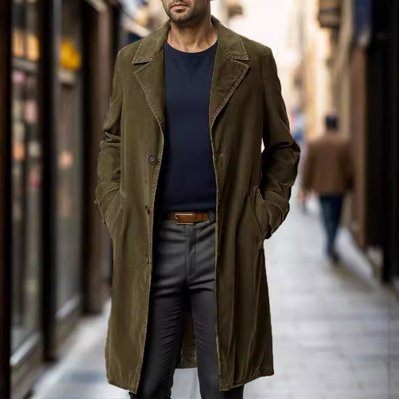 Herren Trenchcoat Cord Mittellang Einreihig