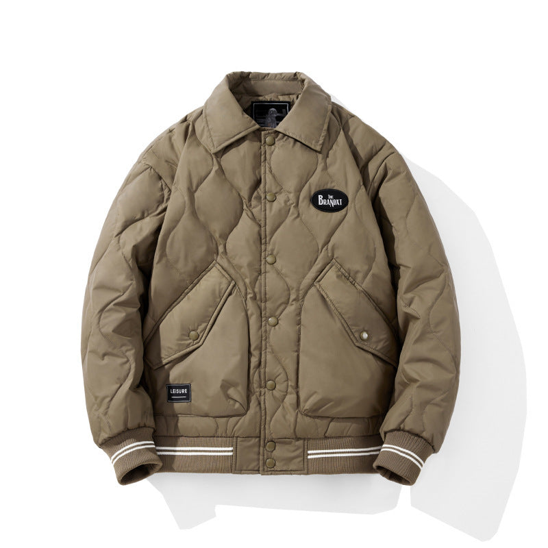 Warmer Freizeitmantel für Herren mit dünnem Revers und Rautenkaro