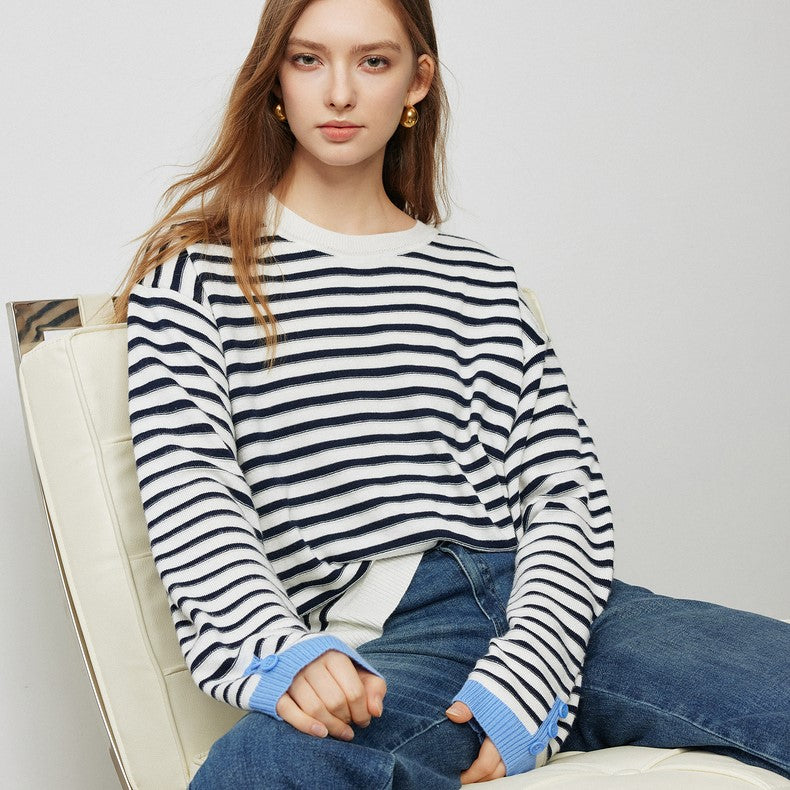 Gestreifter Strickpullover für Damen - Langarmpullover für den Herbst