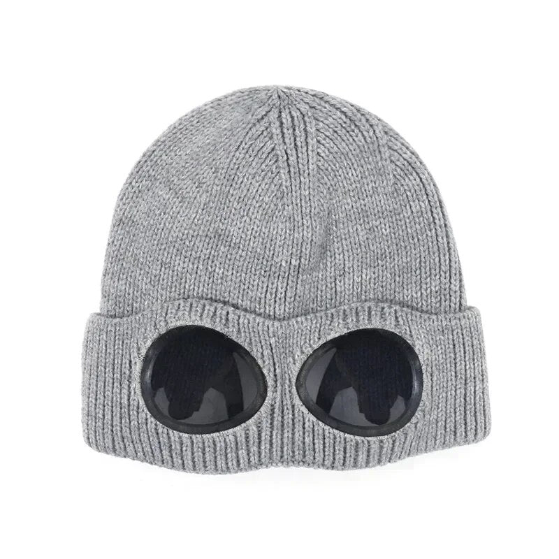 Gorro de invierno de punto con gafas integradas
