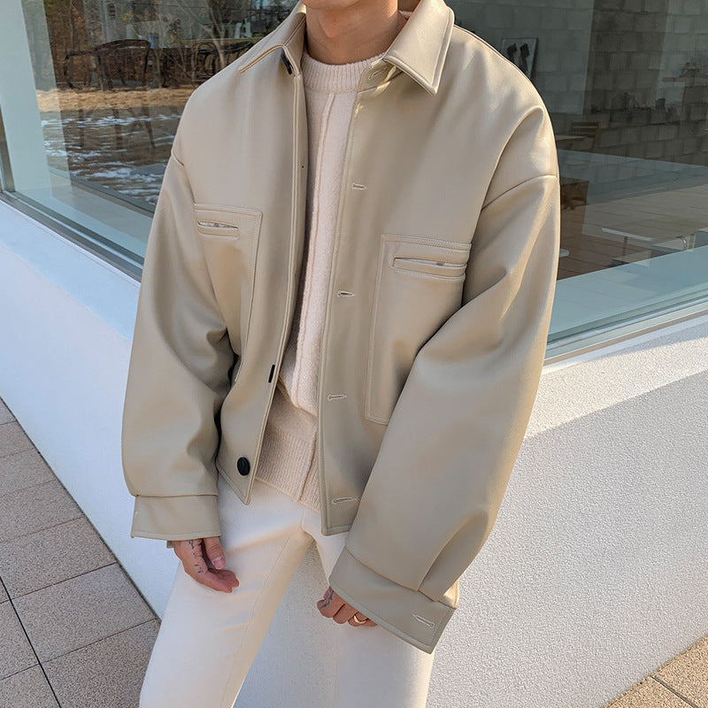 Lockere und warme Lederjacke für Herren