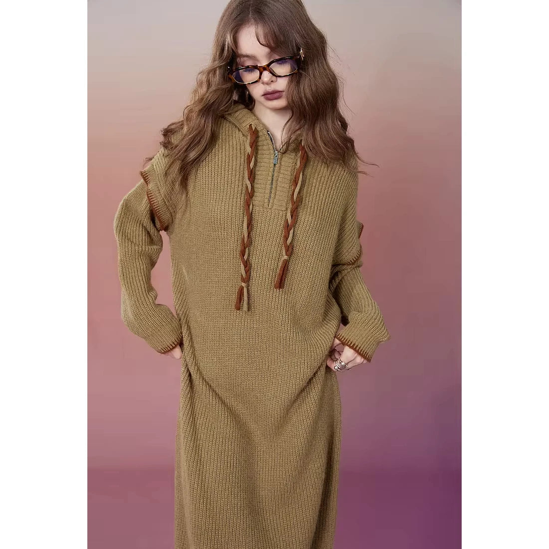 Vestidos de punto con capucha elegantes de talla grande para otoño para mujer