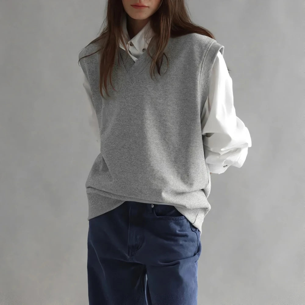 Lockerer ärmelloser Strickpullover mit V-Ausschnitt für Damen - Lässiges Unterhemd-Oberteil für den Herbst