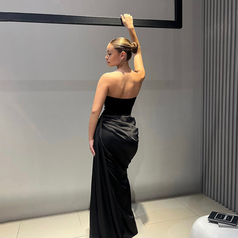 Vestido de mujer con parte superior de tubo y encaje calado