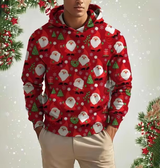 Weihnachts-Kapuzenpullover für Herren mit 3D-Digitaldruck