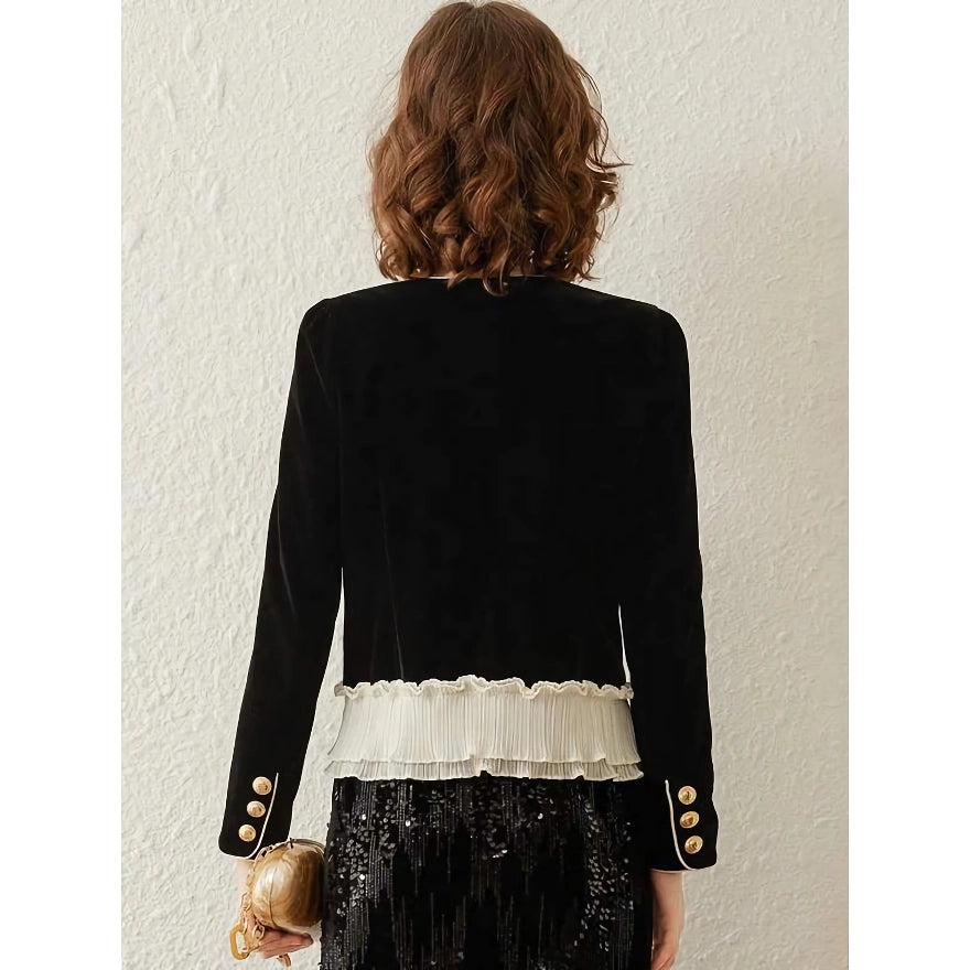 Chaqueta elegante de mujer con parches de encaje en contraste: abrigo elegante para primavera/verano