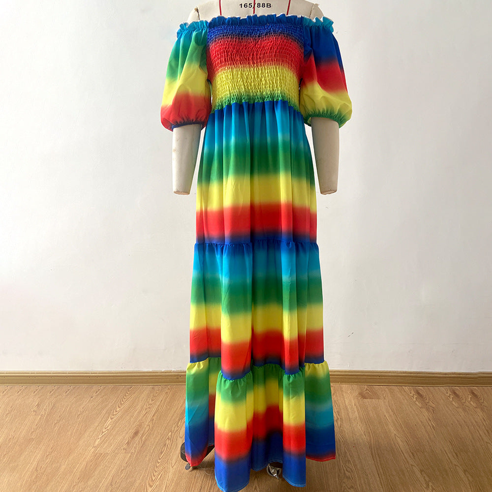 Vestido largo con hombros descubiertos y estampado floral para mujer