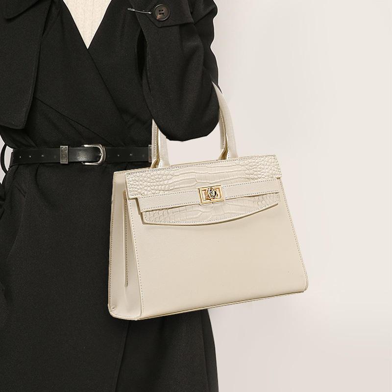 Quadratische Handtasche aus Rindsleder mit Krokodilmuster - Off White