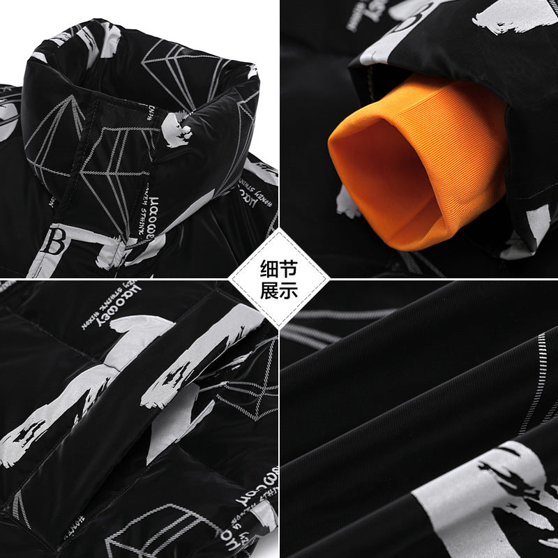 Herren Daunenjacke aus weißer Ente im koreanischen Stil mit durchgehendem Aufdruck und warmer 90-Grad-Daunenjacke