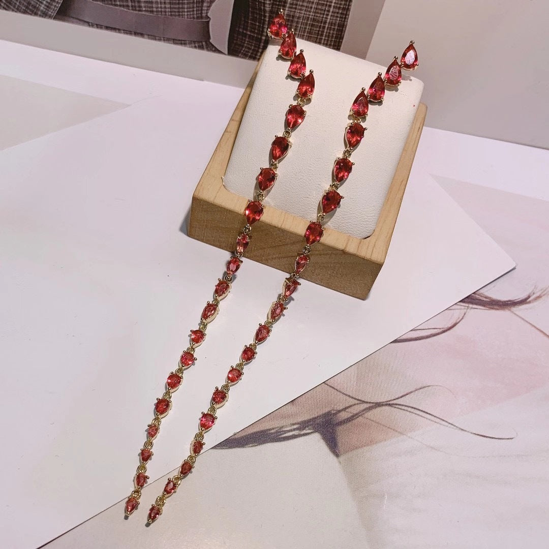 Fashion Luxury Full Of Water Dripping Long Dress Tassel Earrings - Dazpy
