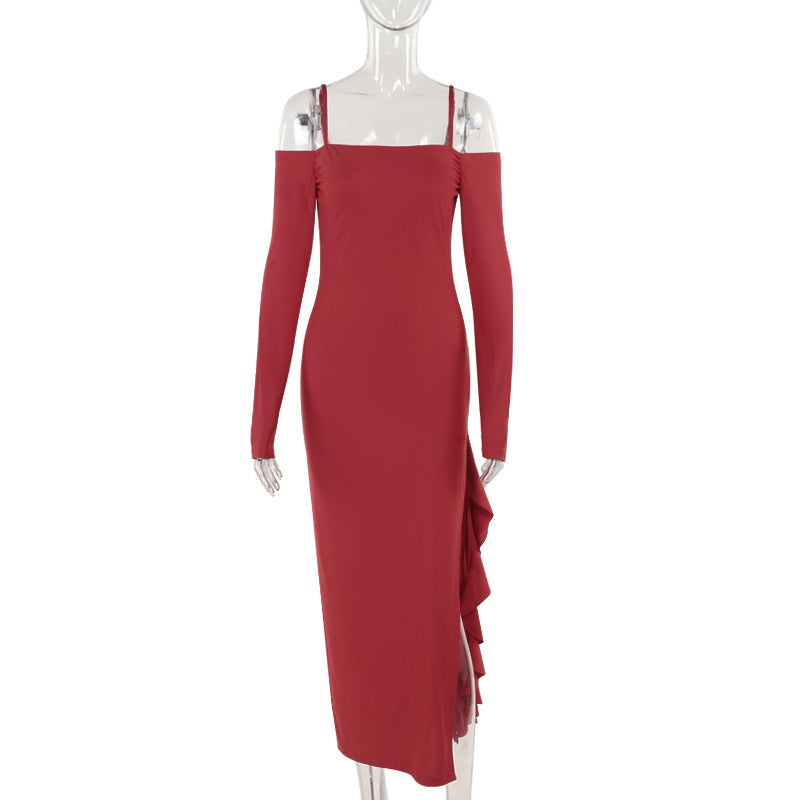 Vestido de moda con abertura y hombros descubiertos para mujer