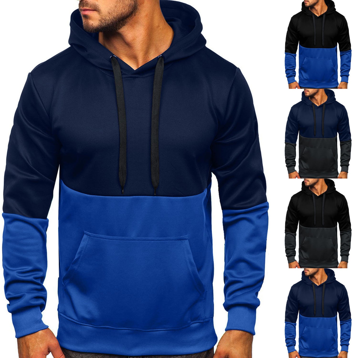 Color Block Hooded Couple Wear Sports Casual Sweater