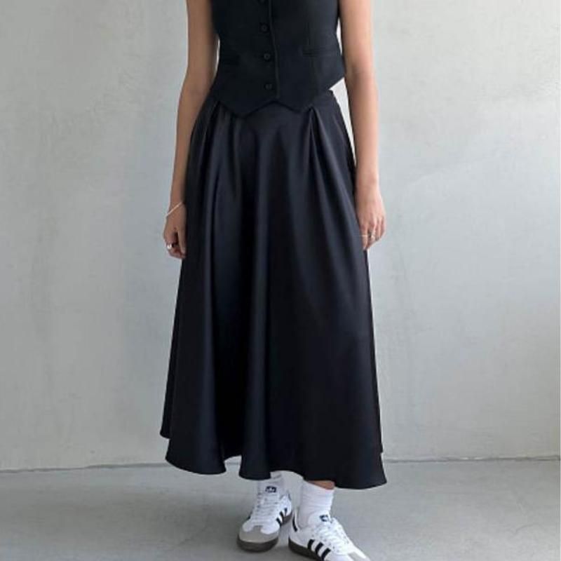 Falda larga elegante de satén de cintura alta para mujer