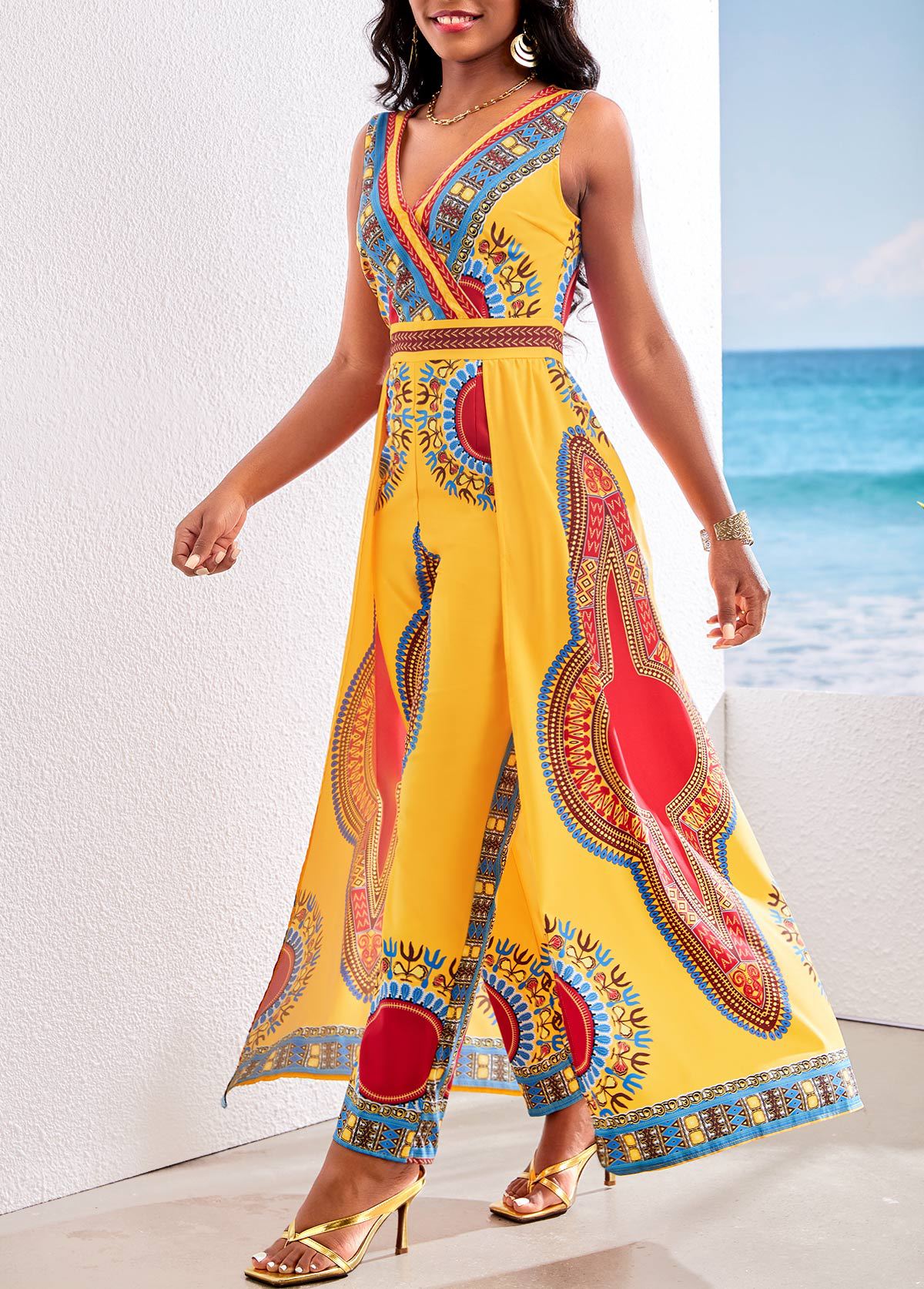 Mono de mujer con escote en V y estampado digital de moda