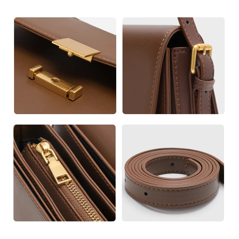 Stilvolle quadratische Retro-Umhängetasche für Damen – verstellbare Handtasche aus Rindsleder