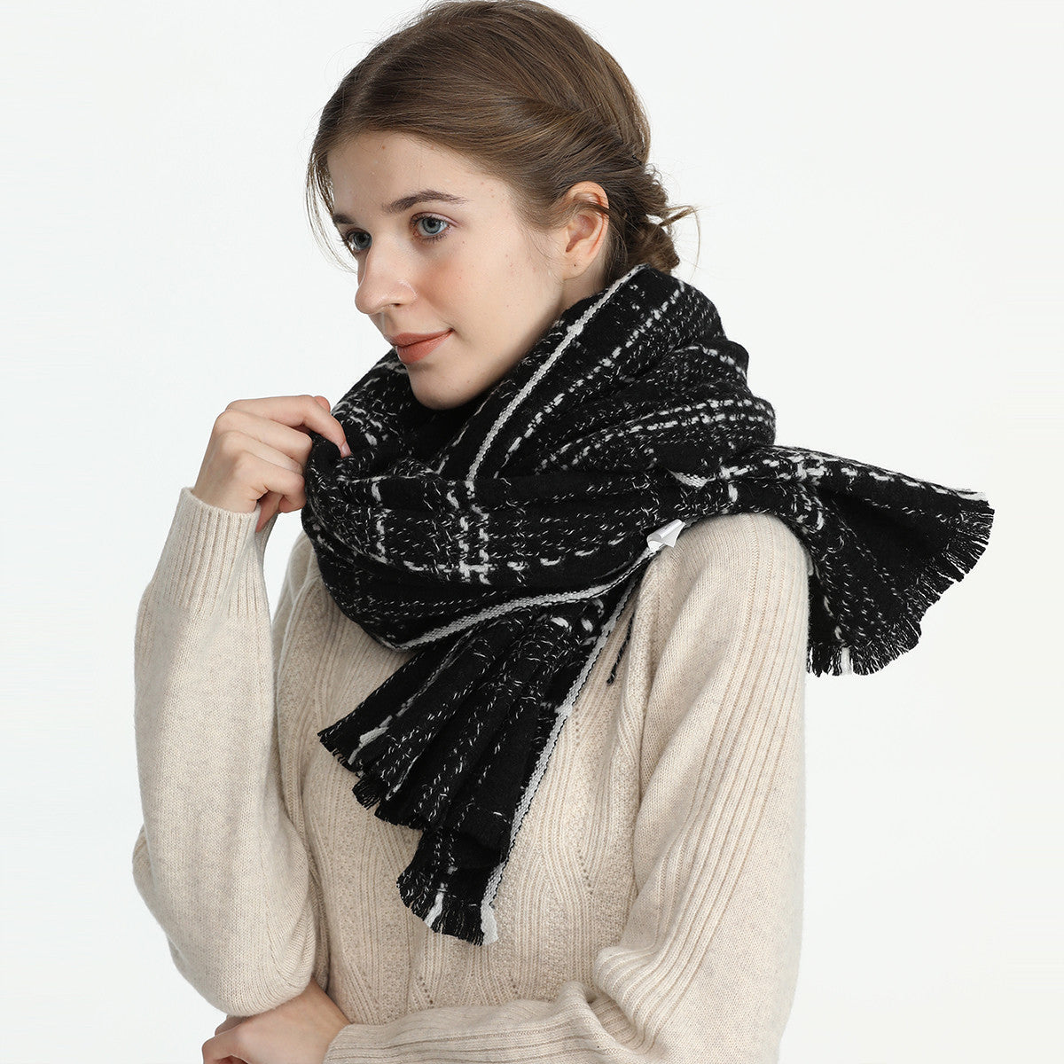 Lujosa bufanda de cachemira tipo pashmina con borlas: una bufanda cálida y elegante para mujer