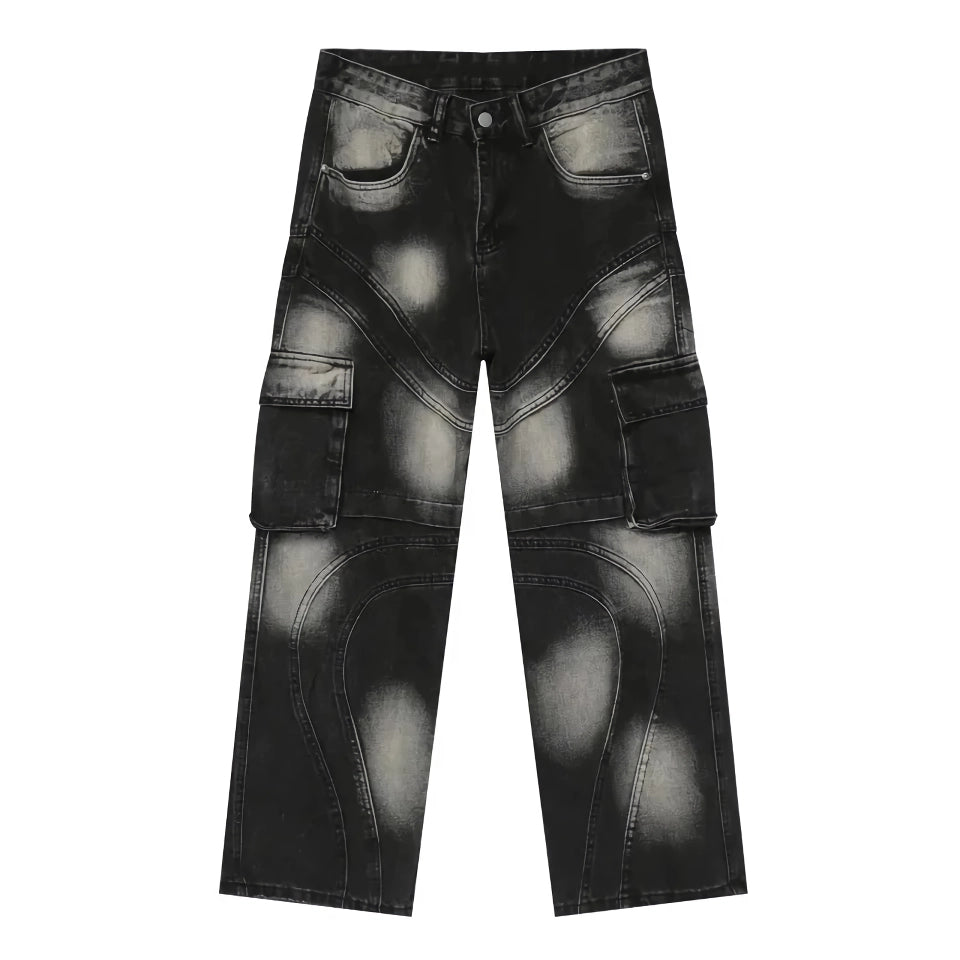Herren-Jeanshose mit weitem Bein und Patchwork-Farbverlauf