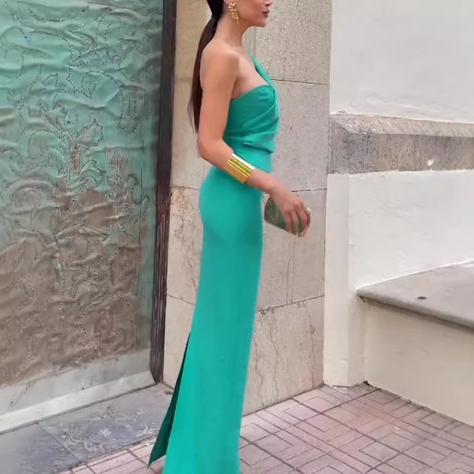 Vestido casual de color liso con hombros descubiertos para mujer, de moda europea y americana
