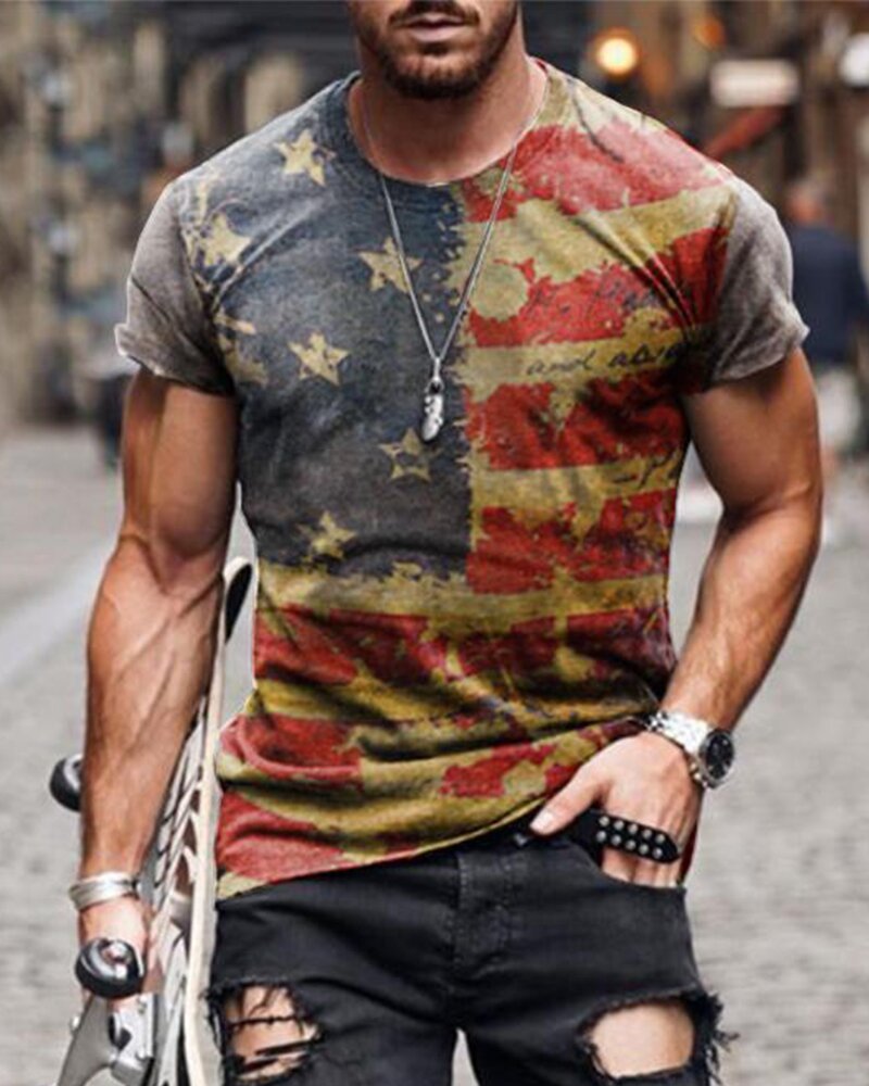 Camisa informal de manga corta con estrellas y rayas para hombre