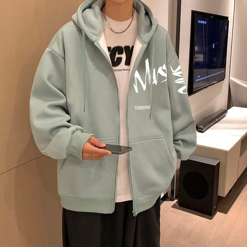 Chaqueta tipo cárdigan con cremallera completa y estampado de letras estilo Hong Kong