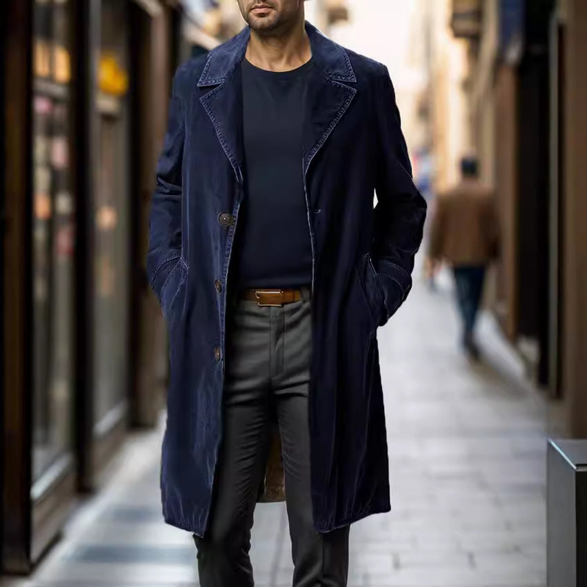 Herren Trenchcoat Cord Mittellang Einreihig