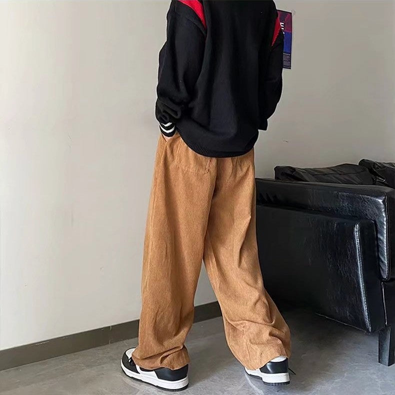 Pantalones de lana de otoño e invierno de marca de moda recta para hombre