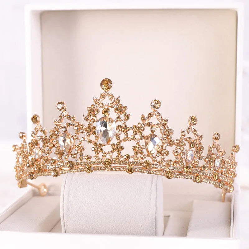 Barockes Braut-Diadem aus Champagner-Kristall in Gold