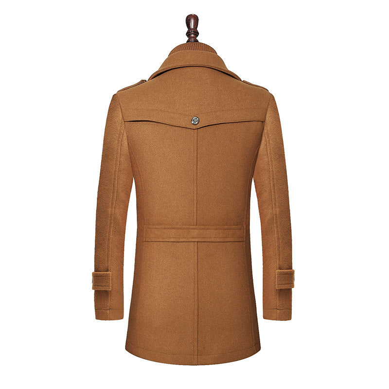 Chaqueta de lana con cuello doble y cremallera vertical estándar para hombre