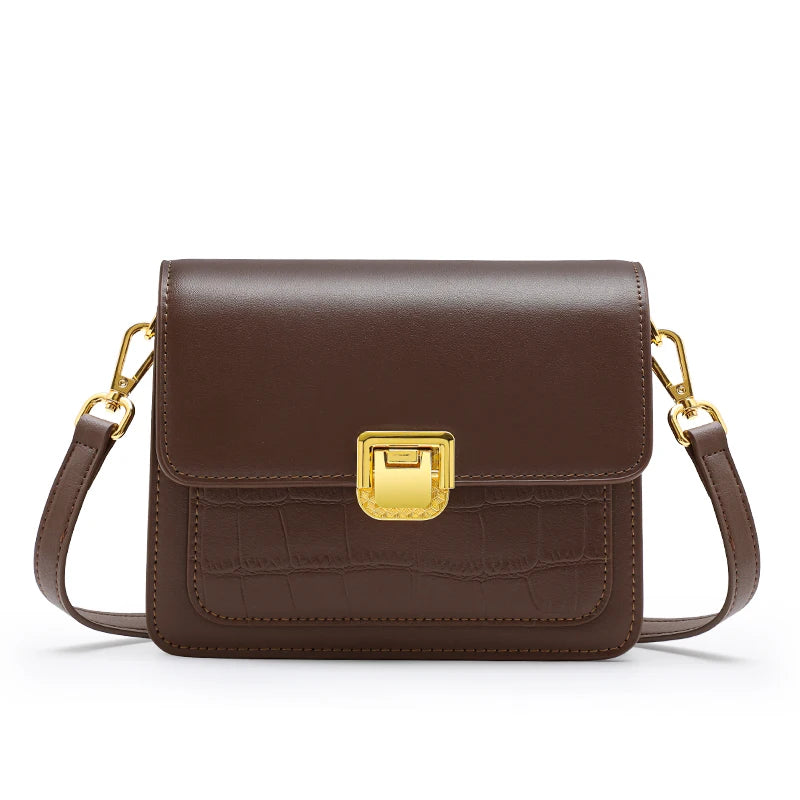 Bolso bandolera cuadrado elegante con estampado de cocodrilo: bolso de hombro de piel de vaca para mujer