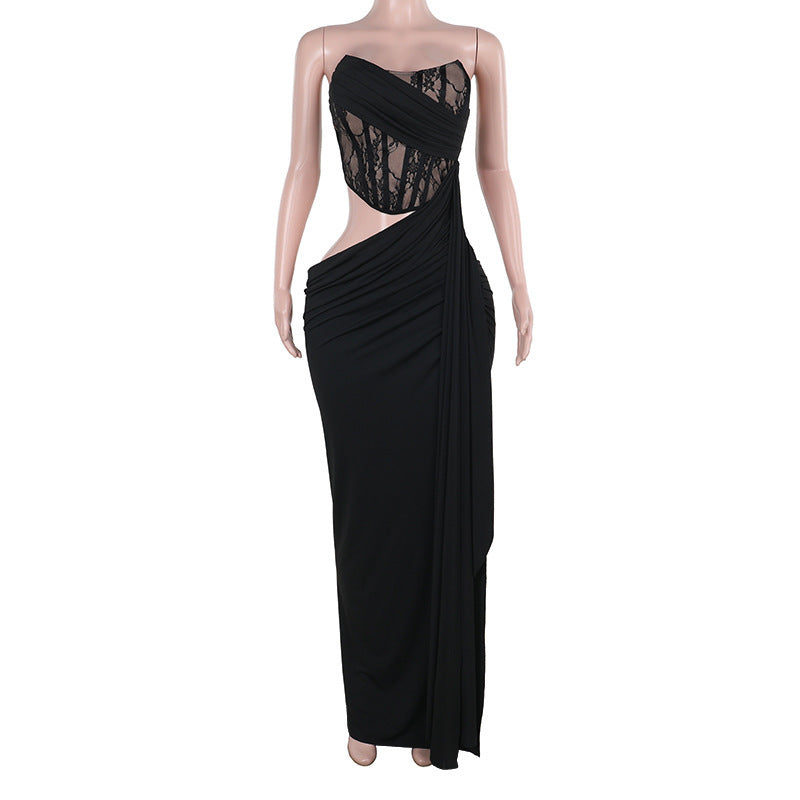 Vestido de mujer con parte superior de tubo y encaje calado