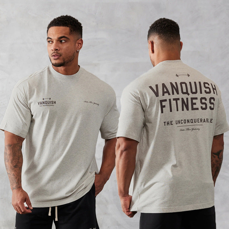 Camiseta deportiva de algodón puro con cuello redondo y manga corta para hombre
