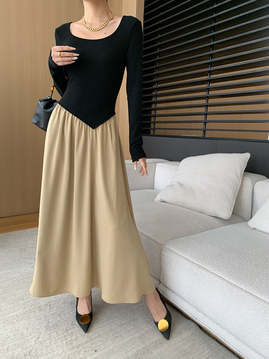 Vestido cepillado con cuello cuadrado de moda para mujer
