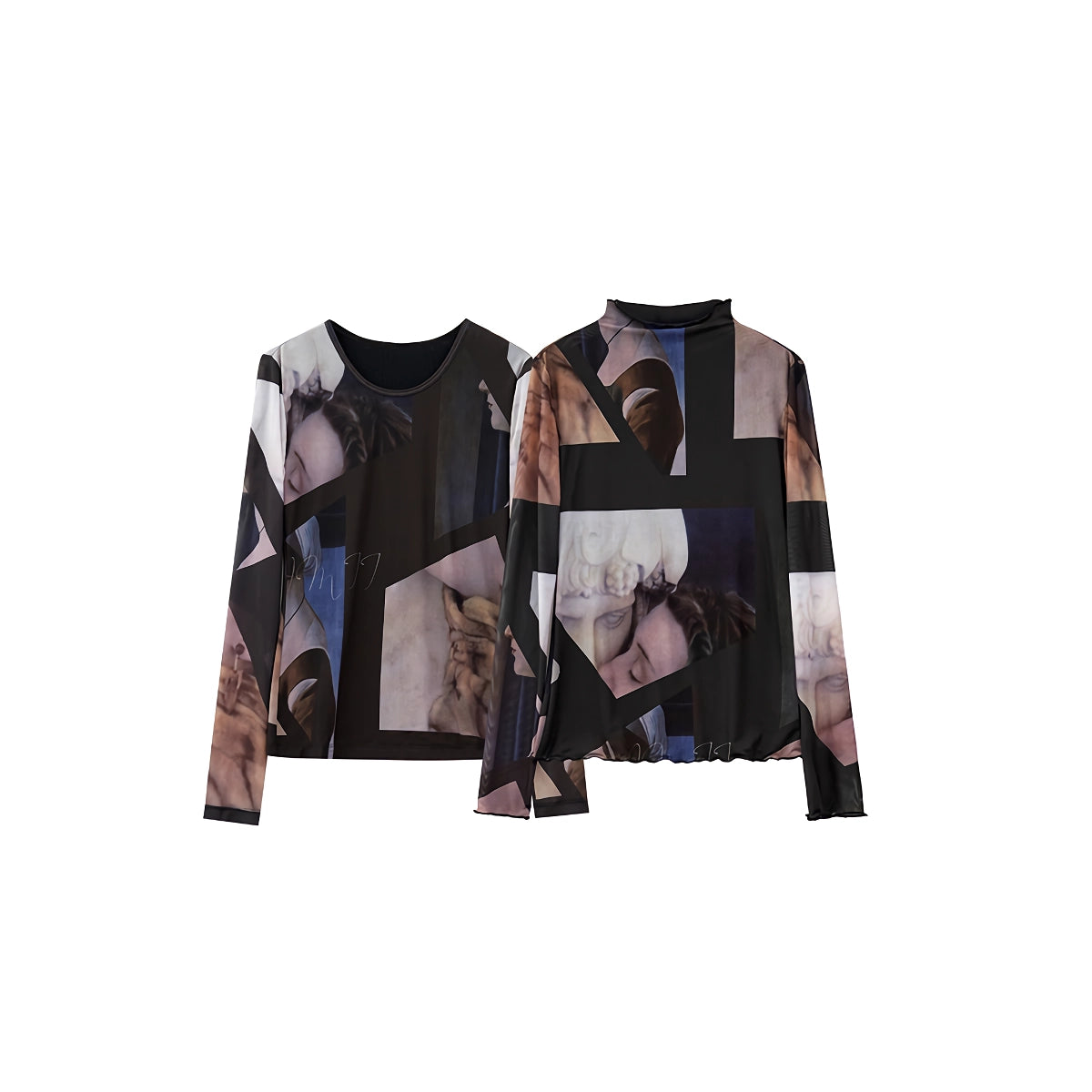 Minimalistisches Langarm-Mesh-T-Shirt für Damen