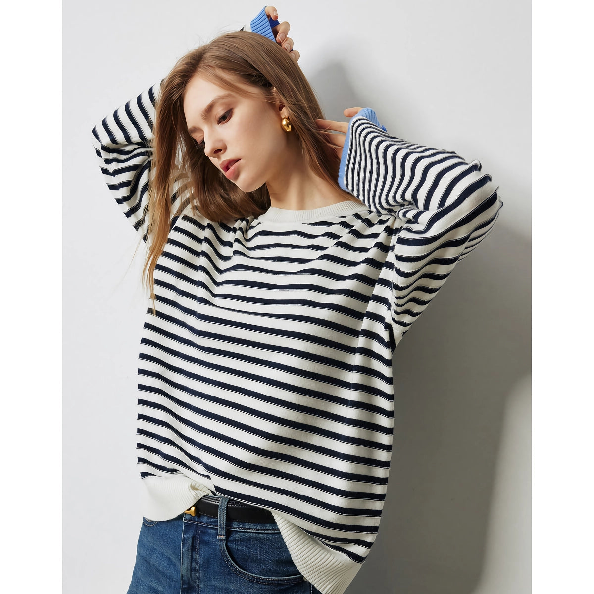 Gestreifter Strickpullover für Damen - Langarmpullover für den Herbst