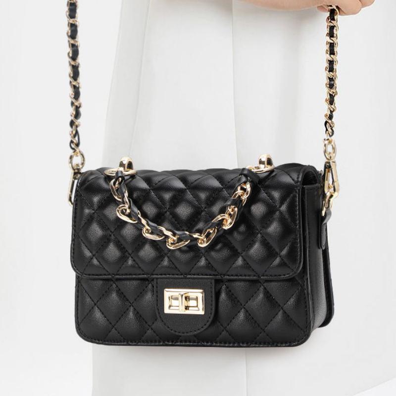 Elegante bolso bandolera de un solo hombro con diseño de cuadrícula de diamantes
