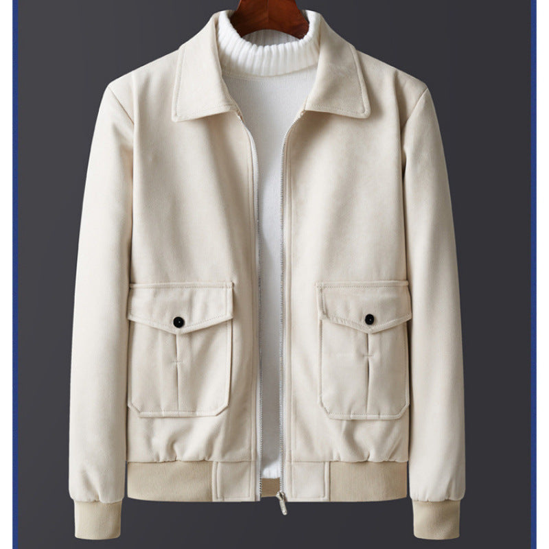 Chaqueta cálida informal con solapa acolchada y forro polar para otoño e invierno para hombre