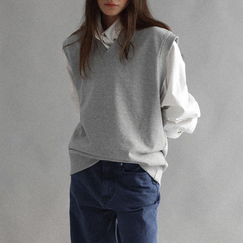 Lockerer ärmelloser Strickpullover mit V-Ausschnitt für Damen - Lässiges Unterhemd-Oberteil für den Herbst