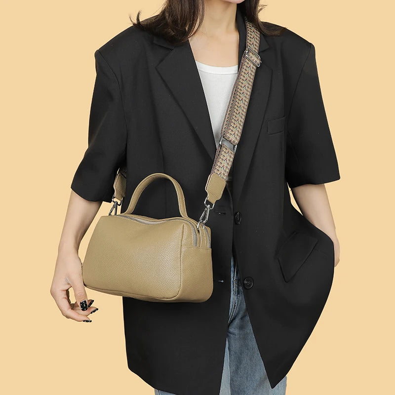 Bolso bandolera de piel auténtica de lujo para mujer: bolso de hombro pequeño y suave de diseño con dos bolsillos para teléfono