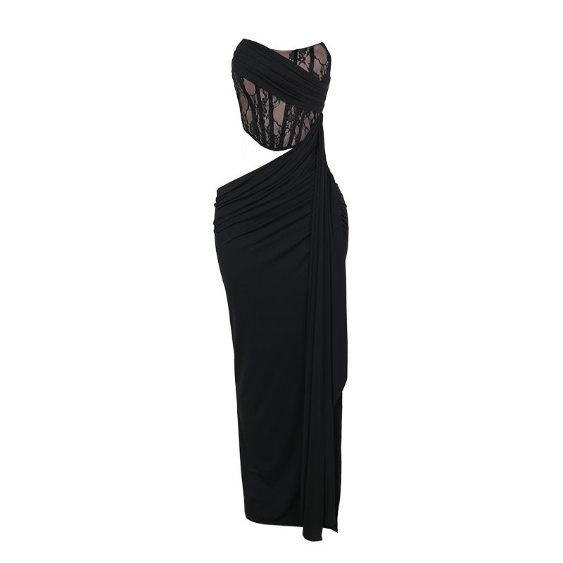 Vestido de mujer con parte superior de tubo y encaje calado