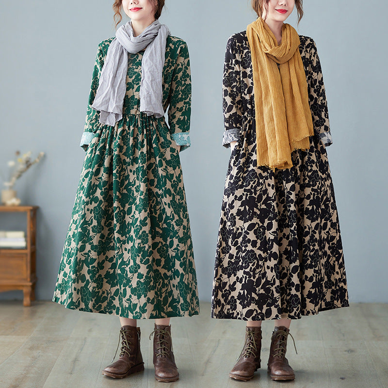 Vestido de algodón y lino con estampado floral estilo retro