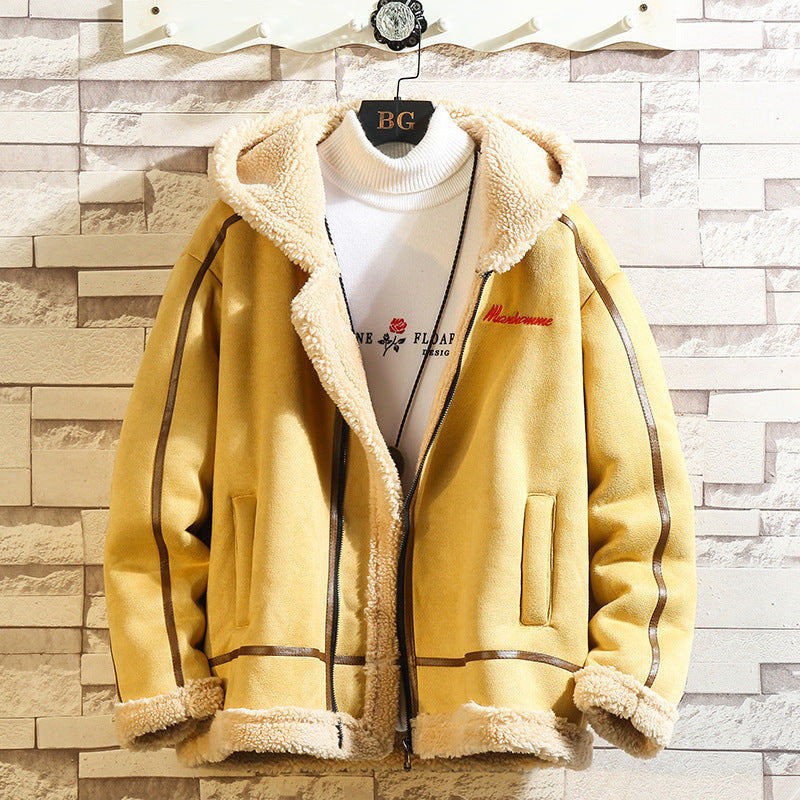 Fashion Lamb Wool Hooded Casual Men's Cotton Jacket