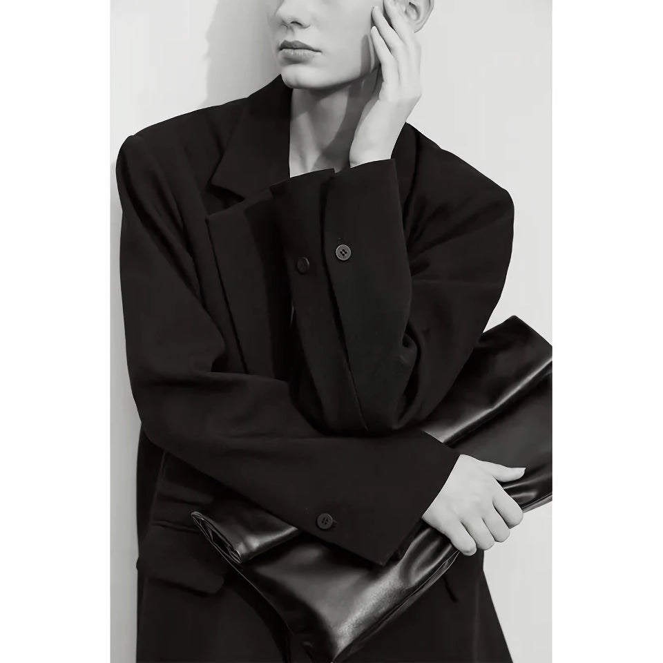 Elegante blazer cruzado de otoño con cuello con muescas